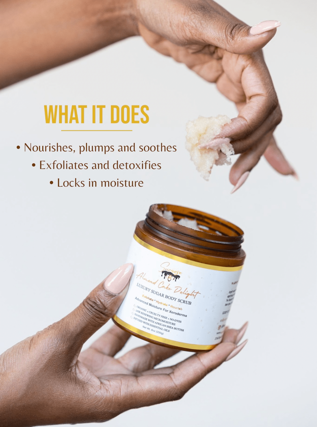 Almond Cake Delight Scrub 8oz - Sucrose Body Essentials - Softening, Brightening, and Rejuvenating Body Scrub